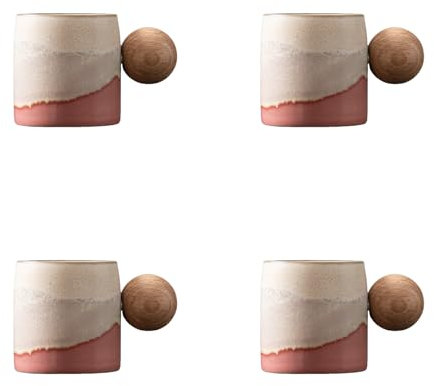 Dicmracy Lot de 2 ou 4 tasses à expresso en céramique de 70,9 g avec poignée en bois - Tasses en demi-tasse pour café ou thé (rose 4, rondes)