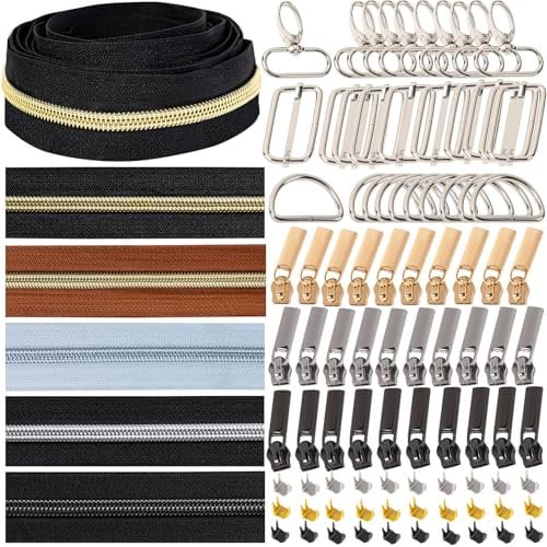 VOKABY 10 M Cerniere in Nylon per Cucito a Metro,5 Colori,2 M Ciascuno,Cerniera Lampo Lunga con 90 Pezzi di Accessori