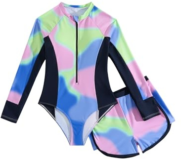 JiAmy Girls Long Sleeve Rash Guard Two Piece Set 10 Years, Bright Green