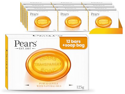 Pears Natural Amber Soap Bars 125g 12 Pack + 1x Soap Bag