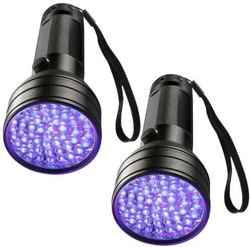 2 Stück UV Schwarzlicht Taschenlampe, UV Lampe, UV Taschenlampe Bernstein mit 51 LEDs, UV Lampe Bernsteinsuche Bernstein, UV Licht Lampe Haustiere Urin Detektor für Eingetrocknete auf Teppichen