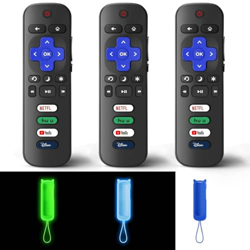 (3 Stück) Ersatzfernbedienung nur für Roku TV mit weicher Schutzhülle (leuchtet im Dunkeln), kompatibel für TCL Roku/Hisense Roku/Onn Roku/Sharp Roku/Element Roku/Philips Roku Smart TV