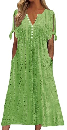 Yinguo Summer Dresses for Women UK 2026 Causal V-Neck Button Short Sleeve Vacation Floral Dress with Pockets Ladies Maxi Printing Dress Party Club Elegant Beach Dresses