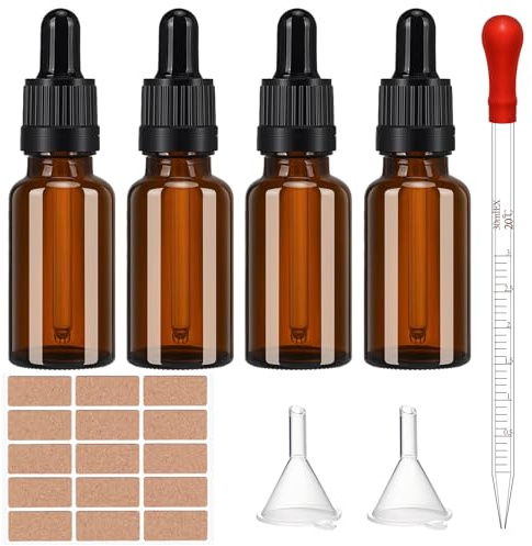 Haveneit 4 Stück Pipettenflasche, Glasflasche Pipette, 10 ml Braunglasflasche,Apothekerflaschen mit Tropfenpipette,für ätherische Öle, Parfümöle, Flüssigfarbstoffen Aromatherapie Mischungen