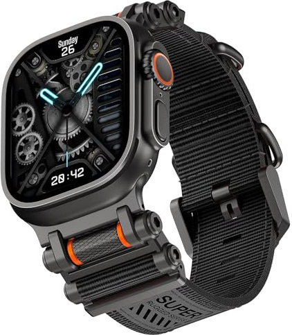 TAURI Correa de metal inoxidable Compatible con Apple Watch Ultra 2/1 49 mm,iWatch Series 10/9/8/7/6/SE/5/4 46 mm/45 mm/44 mm,innovadora correa de ajuste con rodillo Correa de repuesto-Todo negro