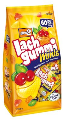 nimm2 Lachgummi Minis Beutel – 1 x 765 g (60 Mini Packs) – Fruchtgummi mit Fruchtsaft und Vitaminen – Einzeln verpacke Süßigkeiten-Tütchen