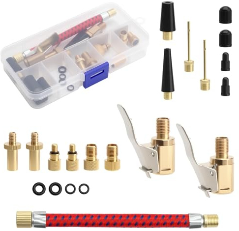 ZMDMAH Set di 21 adattatori per valvole per bicicletta, con scatola di smistamento, adattatore per valvola francese, adattatore per valvola per bicicletta, adattatore per valvola auto, adatto per