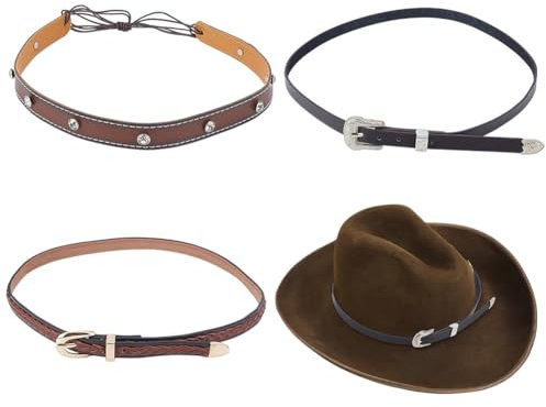 PH PandaHall 3 Styles Leather Hat Bands Cowboy Hats Band Western Hat Belt Hatbands with Metal Buckle Adjustable Hats Decoration Band Straw Hatband for Women Men Cowboy Fedora Accessories Black