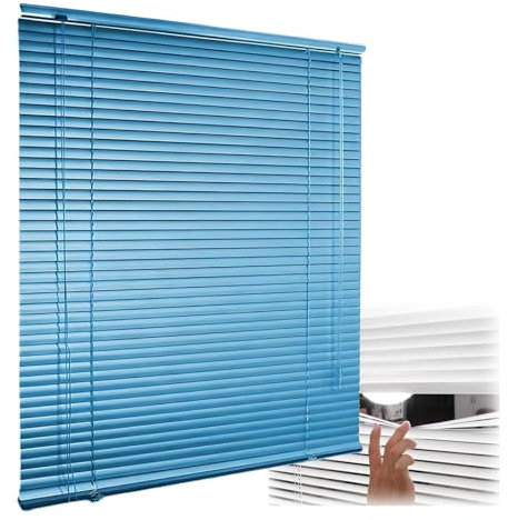 Store Vénitien en Aluminium Stores Occultants Intérieurs pour Maison Cuisine Volets Vénitiens Protection Solaire Lamelles De 25 Mm sans Percage(Sea Blue)