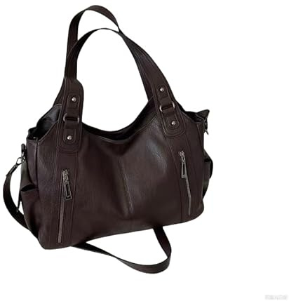Generisch Damen-Handtasche aus weichem Leder – Große Shopper-Tasche Hobo Bag Vintage Umhängetasche Braun – Slouchy Arbeitstasche für Schule, Büro & Reisen