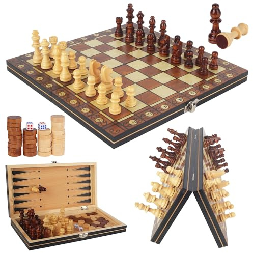 Schachspiel Magnetisch, 3 in 1 Schachbrett Schachspiel, 29 x 29 cm, Klappbar für Party Familie Aktivitäten, Kinder