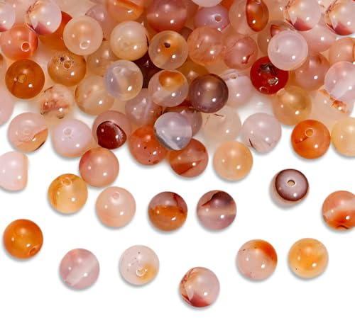 100pcs 8mm Bunte Kristall Perlen, Runde Naturstein Edelsteinperlen mit Loch zum Auffädeln, Beads für Armband und Halskette Basteln (Rot Blumen)