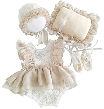 Newborn Lace Romper Baby Girl Photography Props with Headband Lace Costume Bodysuits Outfit for 0-1Month Style 3