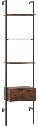 GOPLUS Estantería Tipo Escalera con 4 Divisores Abiertos Y Cajón, Librería Independiente con Marco de Metal, 4 Seguros Antivuelco Y Pies Ajustables, Estante para Libros para Salón, Oficina, Balcón