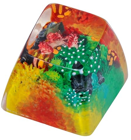 Handmade Resin Artisan Keycap – Coral Reef Ocean Theme with Sea Creatures– 1U ESC Key – Cherry MX Mechanical Keyboard Compatible – 3D Mini Aquarium Design (Hermit Crab)