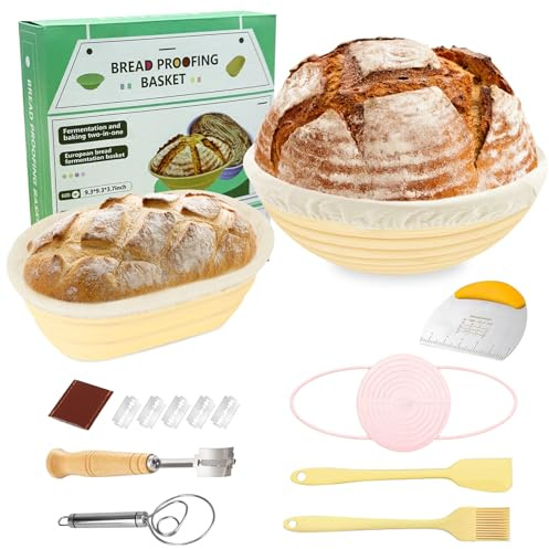 MFUSUL 10 Pièces Kit Boulanger Levain, Kit Boulangerie avec Panier de Levée de Pâtisserie, Coupe-Pâte, Spatule, Accessoires de Pâtisserie, pour la Cuisson du Pain et Des Pâtisseries