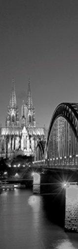 1art1 Köln Hohenzollernbrücke Und Kölner Dom Bei Nacht S/W Fototapete Poster-Tapete 250x79 cm