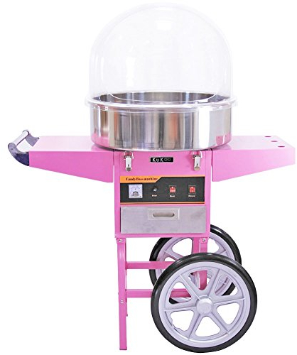 Kukoo Retro Zuckerwattemaschine Zuckerwattegerät Zuckerwatte mit passendem Wagen und Schubfach inkl.Schutzhaube Schutzdome Abedeckung in Rosa I Candy Floss Machine Commercial