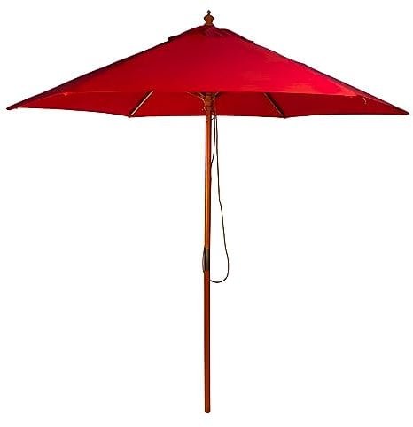 BrackenStyle Wooden Garden Parasol – Pully Operated and Machine Washable Garden Umbrella (Red)