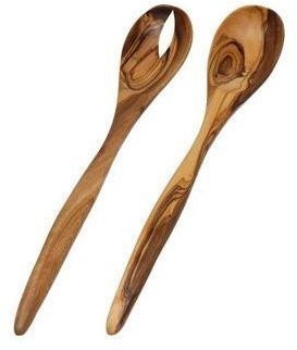 Olivenholz Salatbesteck spitz Salat Besteck ca. 30 cm mit schöner Maserung Unikate aus Oliven Holz Naturprodukt geölt handwerklich verarbeitet