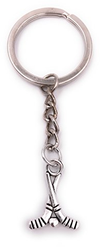H-Customs Hockey Raquette Sport Ball Keychain Pendentif en métal argenté