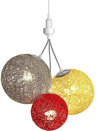 GuirLED - Luminaire Suspension E27-100% prêt à l’emploi sans outils - A visser directement sur une douille E27 - Télécommande sans fil - 3 boules en chanvre naturel - 3 ampoules LED incluses -Bahia