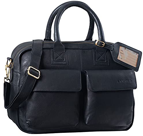 STILORD 'Carlo' Große Umhängetasche Leder Lehrertasche Aktentasche Schultertasche Reise Beruf Freizeit 15,6 Zoll Laptop College Bag Arbeit Büro, Farbe:schwarz