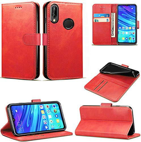 Huawei P Smart 2019 / Honor 10 Lite Case, Premium PU Leather Flip Wallet Phone Case Cover with Magnetic Closure Stand Card Holder for Huawei P Smart 2019 / Honor 10 Lite (Red Book)