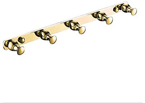 SHUGUANG Kleiderhaken, Hakenleiste Messing Mantelhaken Wandhaken Handtuchhaken, Garderobenleiste für Jacken, Mäntel, Handtaschen, Schals, Schraubmontage,Gold,5 Hooks