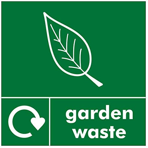 recycling sign Garden waste Self adhesive vinyl sticker 120mm x 120mm Ideal for use on bins for home owners and businesses (1)