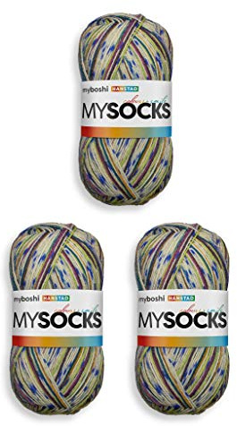 myboshi mysocks, 4-fädige Sockenwolle, strapazierfähiges Garn aus Schurwolle, Ökotex-Zertifiziert, filzfrei, 100g, Ll 420m Blau (Hanstad) 3 Knäuel