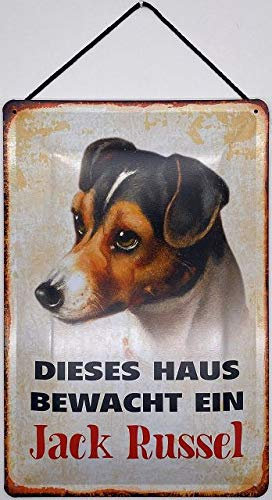 Blechschild mit Kordel 30 x 20 cm Hund Schild: Diese Haus bewacht eine Jack Russel - Blechemma