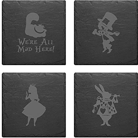 Alice In Wonder Land Rabbit Mad Hatter Slate Mat Engraved Set Of 4 Coasters (Alice In Wonderland Mix)