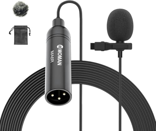Moman MA6 Lavaliermikrofon, 6 m Ansteckmikrofon mit automatischer Kopplung, 3,5-mm omnidirektionales Clip-on Mikrofon kompatibel mit Smartphones, ideal für Interviews, Broadcasting und YouTube