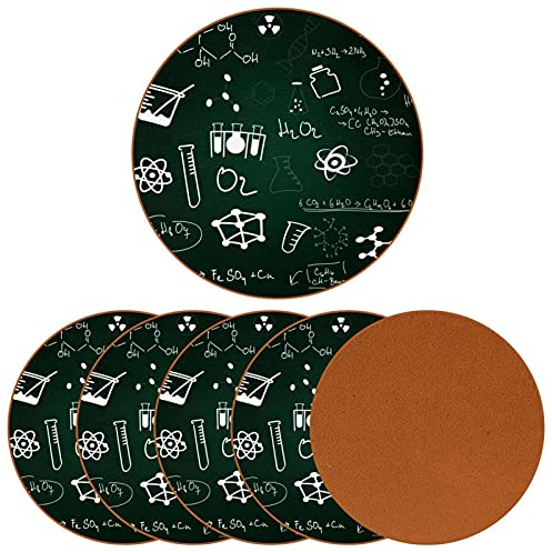 Set von 6 Untersetzern rund Leder Getränk Urlaub Kaffee Tasse Matte für Holz Tisch Schule Unterricht Tafel Geschenk für Geburtstag