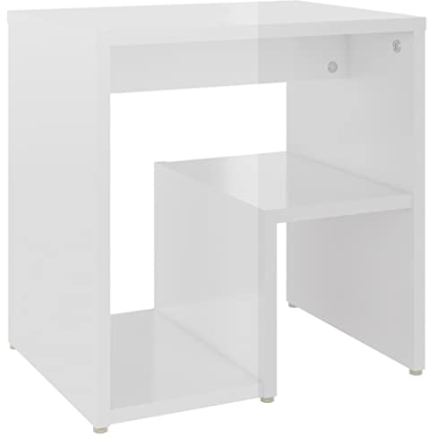 vidaXL Table de Chevet, Armoire de Nuit avec Étagère, Armoire de Lit avec Rangement, Meuble de Chambre, Moderne, Blanc Brillant Bois d'Ingénierie