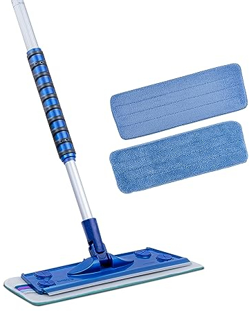 Silva Hochwertiges Mikrofaser Wischbezug Mopp Set | 360° Drehgelenk | Wischmop mit Teleskopstiel | Bodenwischer Stahlstiel 156 cm | Wischmopp mit Soft Touch Griff (Mop Set mit Trocken und Wand)