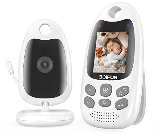 BOIFUN Camara Vigilancia Bebe, audio y movimiento, Vigilabebes con Camara, Visión Nocturna, VOX, Comunicación Bidireccional, Sensor de Temperatura, Recargable
