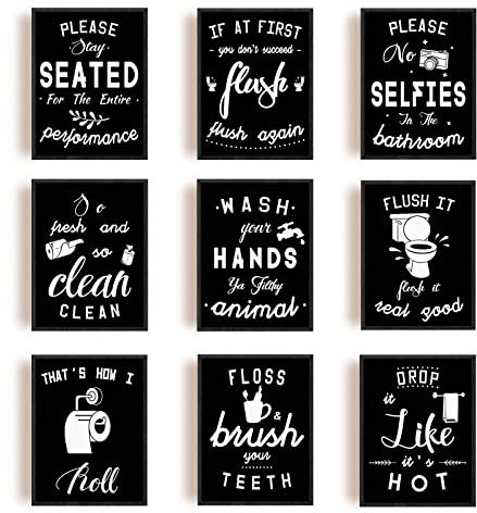 SUPERDANT 9 PCS Bathroom Canvas Wall Art Bathroom Wall Pictures Funny Toilet Wall Decor Poster Toilet Quotes Sign for Restroom Decoration Unframed