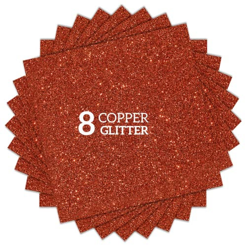 FANSGUAR Copper Orange Glitter HTV Heat Transfer Vinyl Bundle 8 sheets-12 x12 Iron on Vinyl for T Shirts Hats Clothing Compatible with Cricut Cameo Heat Press Machine