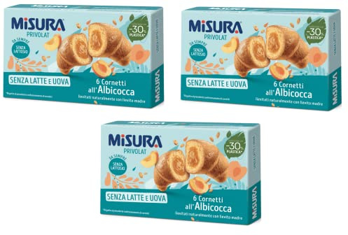 3x Misura Privolat Cornetti all'Albicocca Senza Latte e Uova Croissants mit Aprikosenfüllung ohne Milch und Ei 290g