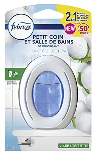 Febreze Petit Coin Et Salle De Bains, Désodorisant En Continu Pour Élimination Et Prévention Des Odeurs, Pureté De Coton 7,5ml