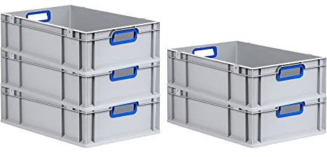 PROREGAL SuperSparSet 5x Eurobox NextGen Color | HxBxT 17x40x60cm | 34 Liter | Griffe blau offen | Glatter Boden | Eurobehälter, Transportbox, Transportbehälter, Stapelbehälter