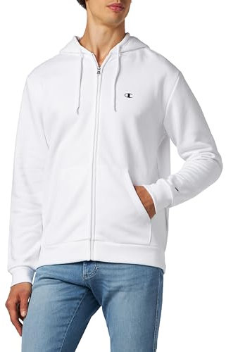 Champion Legacy Basics - Powerblend Fleece Full Zip Felpa con Cappuccio, Bianco, L Uomo FW23