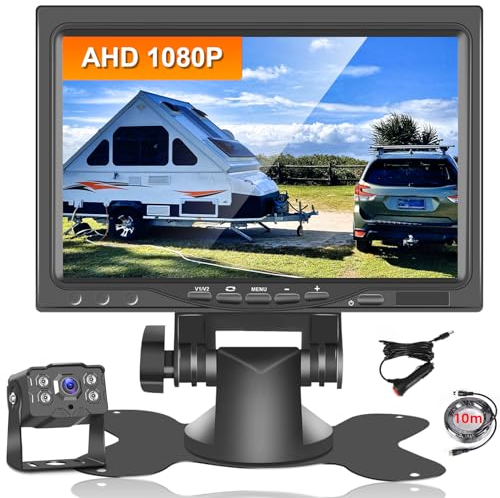 Hodozzy Rückfahrkamera-Set mit 7 Zoll-IPS-Monitor & AHD Kamera, IP68 Wasserdicht, IR Nachtsicht Rückfahrkamera 4Pin 10m Kabel für LKW/Anhänger/Bus/Van/Landwirtschaft/Schwertransport(9-36 Volt)