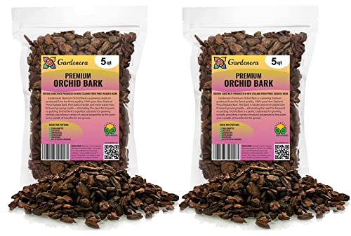 GARDENERA New Zealand Pinus Radiata Bark - 10 Quart - Organic Hand Mixed New Zealand Orchiata Pine Bark for Orchids - Medium Chips 9-12mm - (2 Bags of 5 Quart)