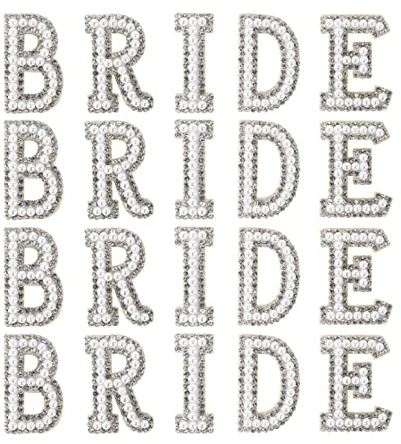 GWAWG 20 Stück Strass Aufbügler Buchstaben Patches Glitzer Braut Perle Stoff Applikation Nähen Bestickt für Kleidung Hüte Schuhe DIY Bastelbedarf