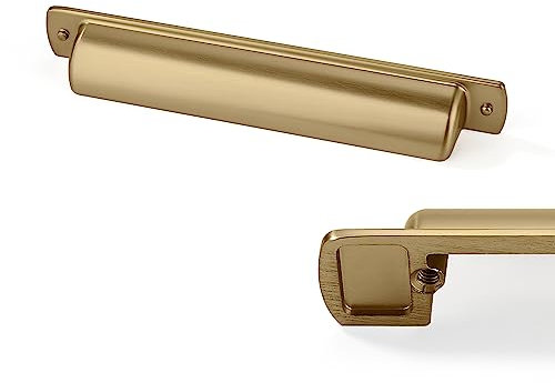 CABDM 2 Pack Brass Cup Pulls 5(128mm) Center to Center Drawer Pulls Brushed Brass Cabinet Cup Pulls Kitchen Cabinet Hardware Brushed Gold Cabinet Handles Bin Cup Drawer Handles Gold Knobs.