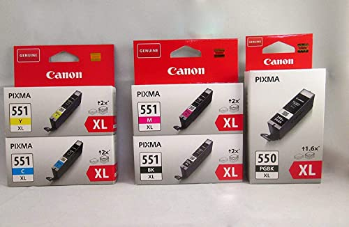 Canon PGI-550/CLI-551 XL mit hoher Kapazität Original Tintenpatronen für Pixma iP7250,iP8750, iX6850 MG5450,MG5550,MG5650,MG5655 MG6350,MG6450,MG6650, MX725,MX925