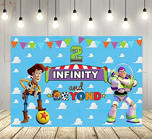 Toile de fond « Two Infinity and Beyond » pour 2e anniversaire - Fournitures de fête d'anniversaire - Toile de fond pour photo sur le thème de Toy Story - Bannière de fête prénatale - 150 x 96,5 cm